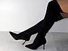 Ботфорти стрейчеві жіночі замшеві демісезон на шпильці чорні, фото 7