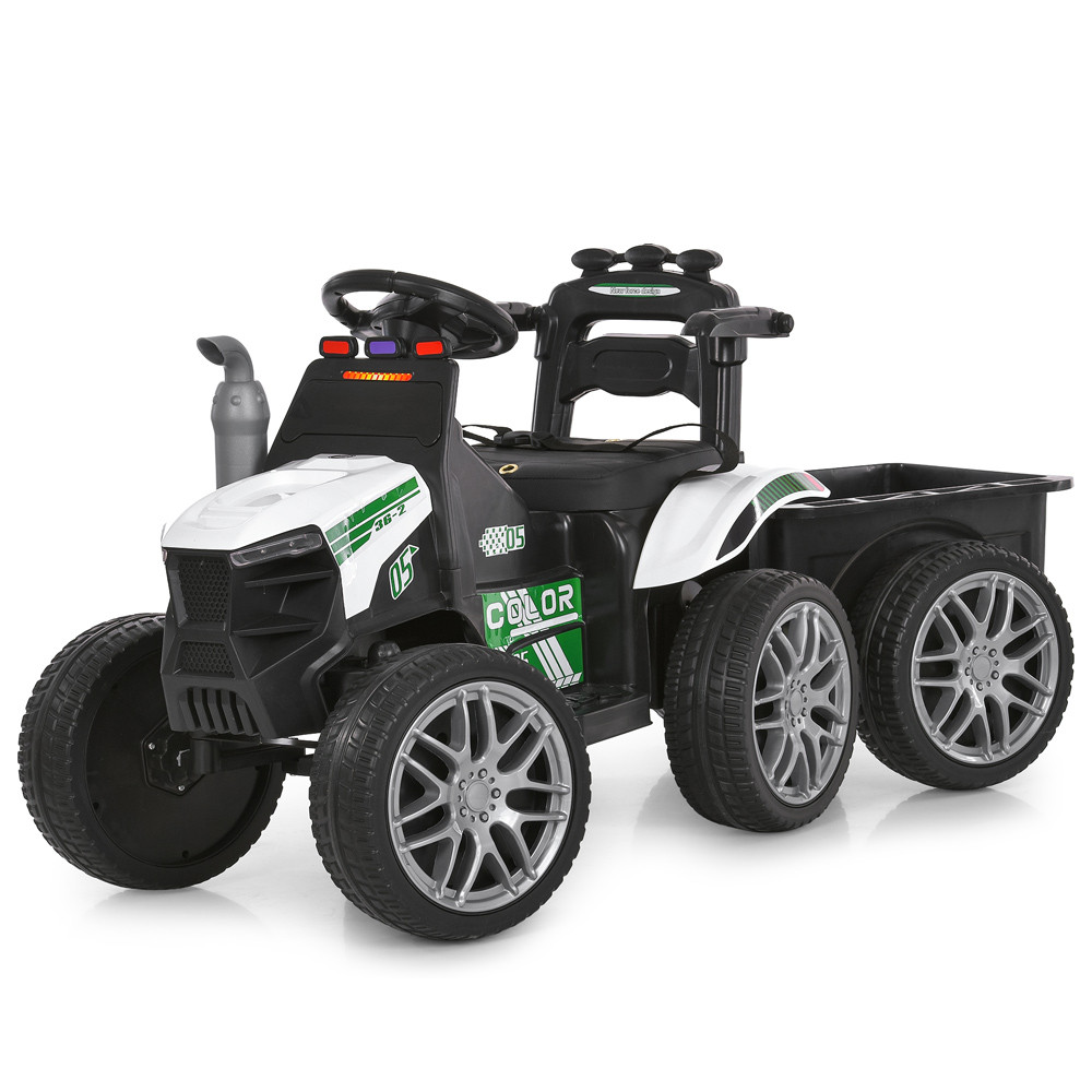 Дитячий електричний трактор Bambi M 6219 EBLR-1 з причепом, білий, фото 1