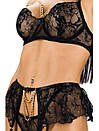 Жіночий комплект Liberta набір спідньої білизни мереживом з тонкими бретелями ланцюжком та оборками на поясі чорний S, фото 7