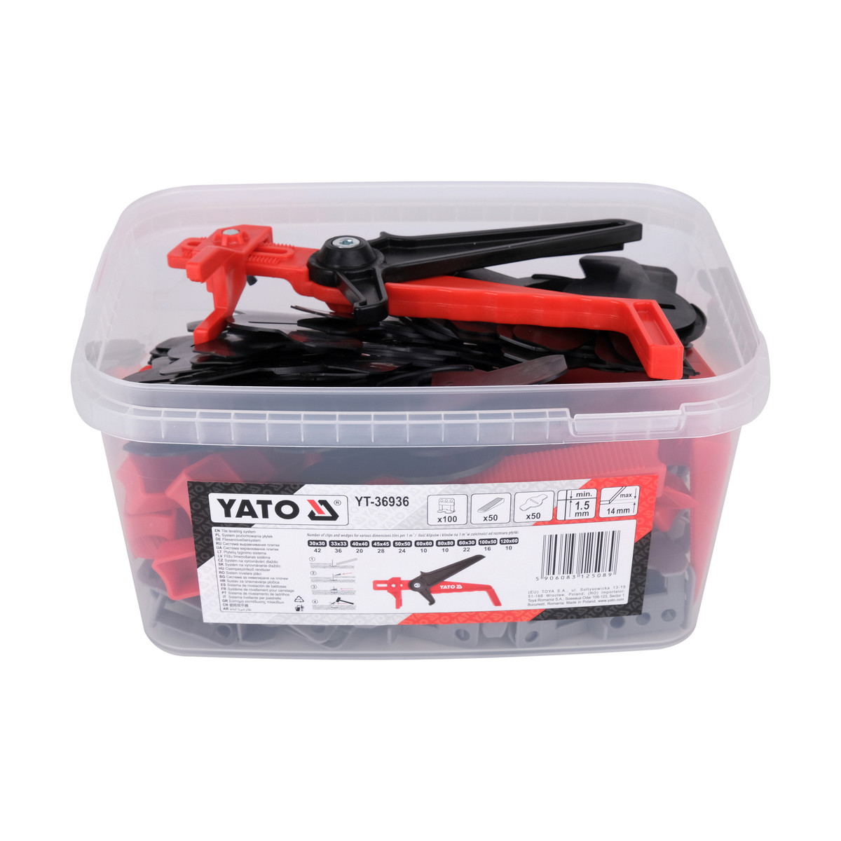 Кліпси/ клини/ підкладки СВП для викладання плитки шов 1.5 мм (плитка t≤ 14мм) 100+ 50+50 шт. Yato YT-36936, фото 1