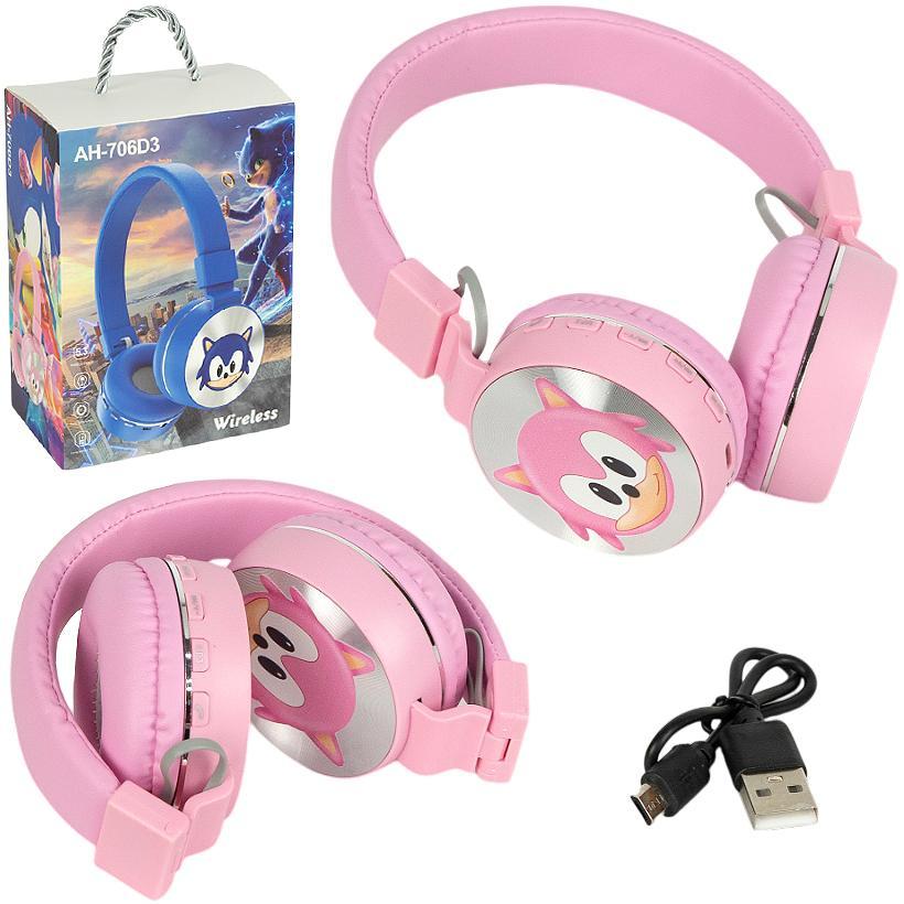 Навушники «Sonic» з LED-підсвічуванням бездротові накладні великі блютуз з мікрофоном FM/TF для музики, ПК і дзвінків, рожеві, фото 1