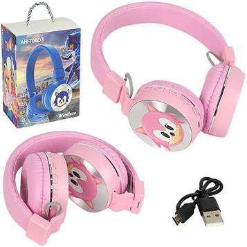 Навушники «Sonic» з LED-підсвічуванням бездротові накладні великі блютуз з мікрофоном FM/TF для музики, ПК і дзвінків, рожеві