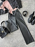 Жіночі шкіряні штани на флісі вільного фасону шоколад 42-44, 46-48, фото 9