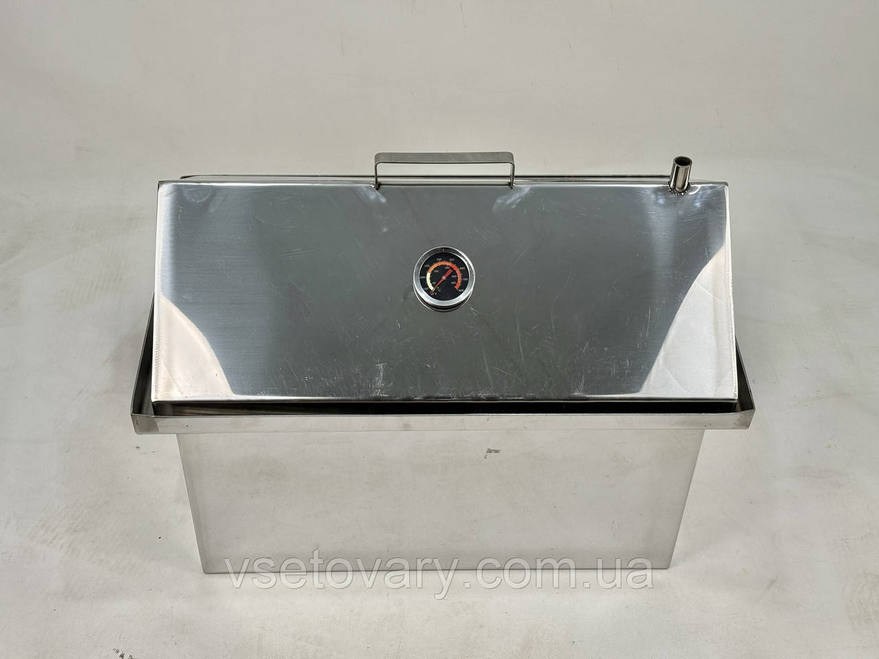 Коптильня для гарячого копчення з нержавіючої сталі 2 мм (53х33х40см.) + градусник, фото 1
