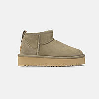 Замшеві жіночі Уггі Хакі UGG Ultra Mini Platform Khaki на платформі