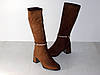 Чоботи жіночі замшеві демісезон на підборах коричневі, фото 3