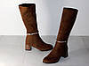 Чоботи жіночі замшеві демісезон на підборах коричневі, фото 7