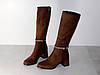 Чоботи жіночі замшеві демісезон на підборах коричневі, фото 8