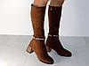 Чоботи жіночі замшеві демісезон на підборах коричневі, фото 4