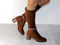 Чоботи жіночі замшеві демісезон на підборах коричневі