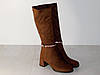 Чоботи жіночі замшеві демісезон на підборах коричневі, фото 10