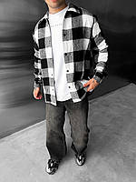 Брендовая мужская сорочка из хлопка с черной клеткой стильная универсальная новая для весны-осени BrandName