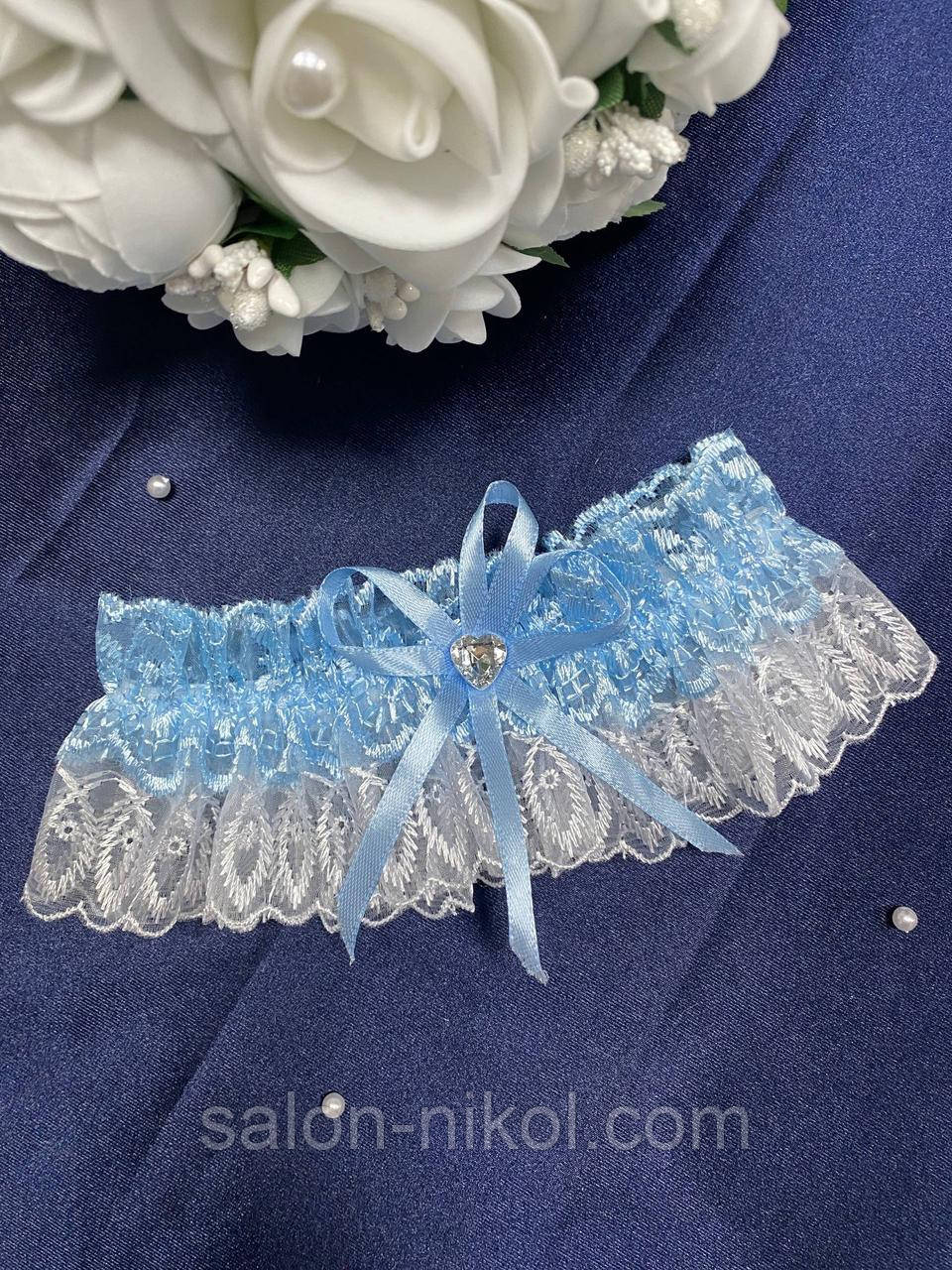 Весільна підв'язка для нареченої мереживна блакитна, фото 1