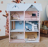 Ляльковий будинок "Dolly Loft" дерев'яний з меблями Дитячий будиночок для ляльок барбі дівчаток lol з дерева Лайт