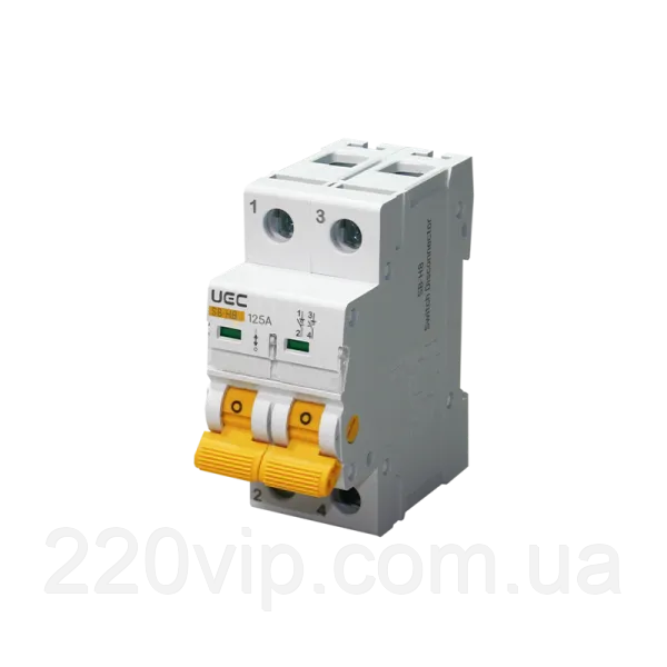 Вимикач навантаження UEC SB-H8 2P 125A, MSD-2-125 УЕК, рубильник модульний у щит, бокс розподільний, фото 1