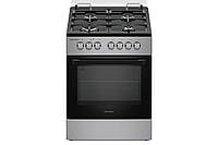 Азоелектрична плита Grunhelm F661234GB, 4 газові конфорки, електрична духовка 70 л з конвекцією, затемнене скло, газ-контроль