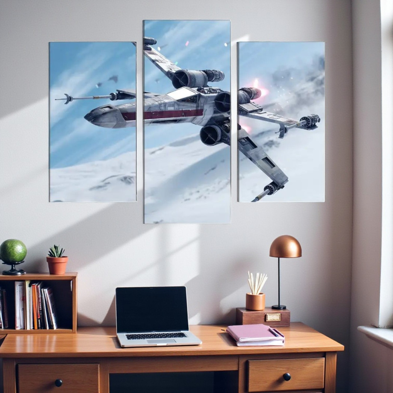 Модульна картина «Star Wars – зоряний винищувач X-Wing» Зоряні війни Друк на полотні Подарунок для фаната 90х70 із 3х частин, фото 1