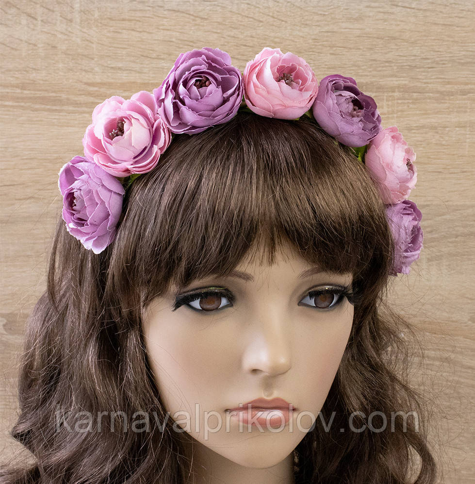 Український віночок квітковий на обідку Мальва 13688 (пудровий)