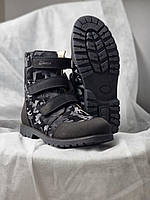 Дитячі чорні підліткові утеплені шкіряні ортопедичні черевики на липучках на осінь 40 р, фото 2