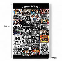 Картина «Bandas de Rock» – легендарні рок-гурти (AC/DC, Queen, Metallica, Nirvana, The Beatles, Pink Floyd, Led Zeppel 60х40см, фото 3