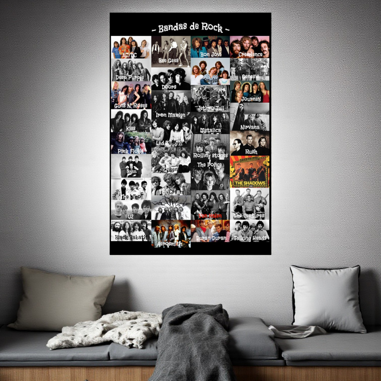 Картина «Bandas de Rock» – легендарні рок-гурти (AC/DC, Queen, Metallica, Nirvana, The Beatles, Pink Floyd, Led Zeppel 60х40см, фото 1