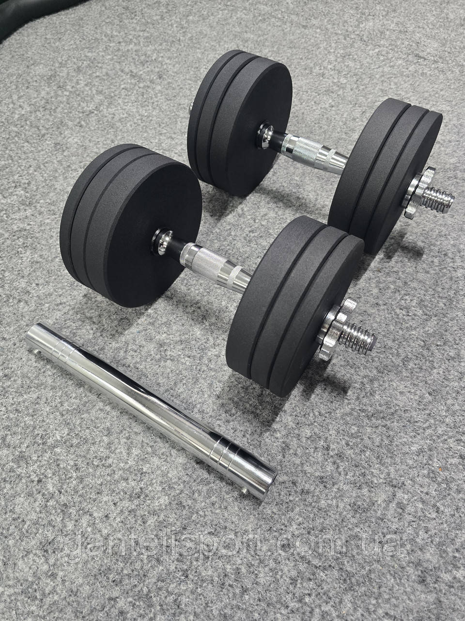 Гантелі +перехідник в штангу. 40кг Метал+хром., фото 1
