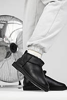 Чорні шкіряні жіночі Уггі UGG Ultramini Black Leather на хутрі