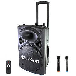 Портативна Bluetooth колонка із двома мікрофонами Su-Kam BT 150D (12V/220V) / Колонка караоке / Акустична система