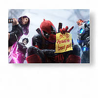 Картина Marvel «Deadpool з командою» Яскравий супергеройський арт із гумором Дедпул Друк на холсті 60х40 см, фото 2