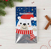 Пакет новорічний фольгований для подарунків 20×35 №11 "Ведмідь" святкові пакети для цукерок і сувенірів 100 штук