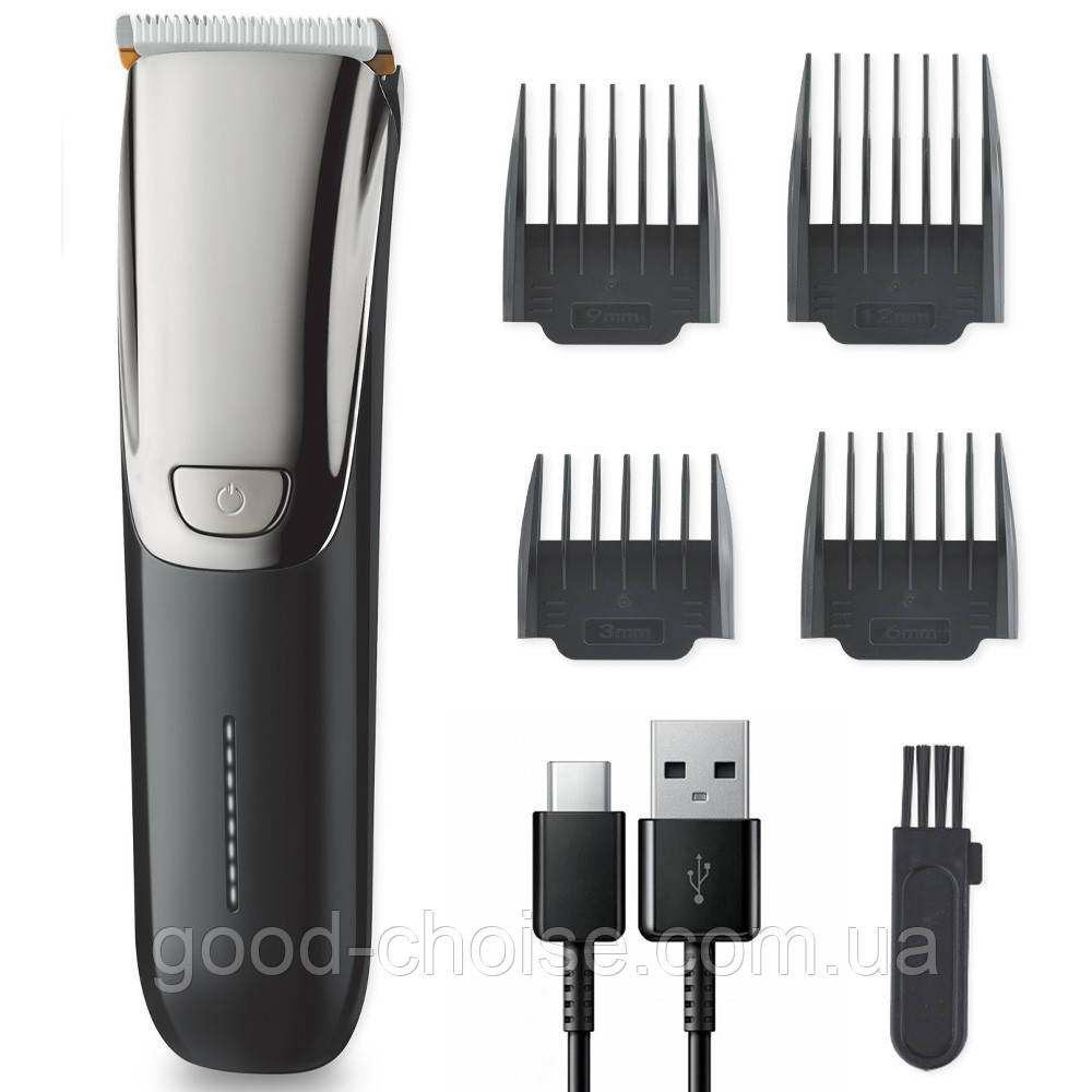 SURKER SK-779: USB стрижкова машинка з 4 насадками / Акумуляторний триммер для стрижки / Машинка для волосся, фото 1