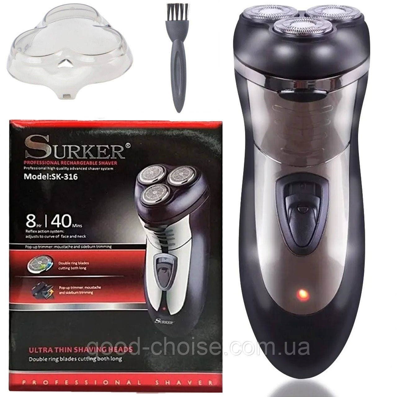 Електробритва SURKER SK-316 акумуляторна з USB / Чоловіча бритва тример для бороди / Тример для стрижки бороди, фото 1