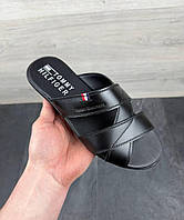 Брендові чоловічі шкіряні шльопанці для літа стильні зручні чорні новинка BrandName БрендНейм
