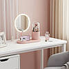 Рожеве настільне дзеркало з USB-підсвічуванням та підставкою для кистей / Косметичне дзеркало для макіяжу / Кругле дзеркало, фото 2