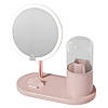 Рожеве настільне дзеркало з USB-підсвічуванням та підставкою для кистей / Косметичне дзеркало для макіяжу / Кругле дзеркало, фото 3