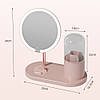 Рожеве настільне дзеркало з USB-підсвічуванням та підставкою для кистей / Косметичне дзеркало для макіяжу / Кругле дзеркало, фото 8