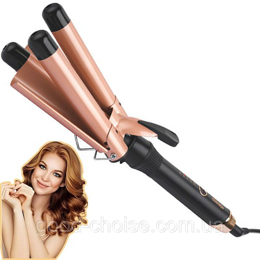 Потрійна плойка DSP 20174A для створення хвиль, 120Вт, до 230°С / Плойка-щипці хвиля / Керамічна плойка для завивки волосся, фото 1