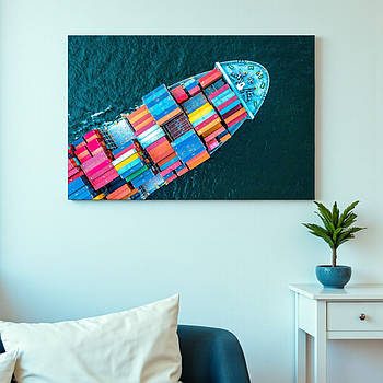 Картина Корабель з кольоровими контейнерами Сучасний настінний декор Друк на полотні 60х40 см