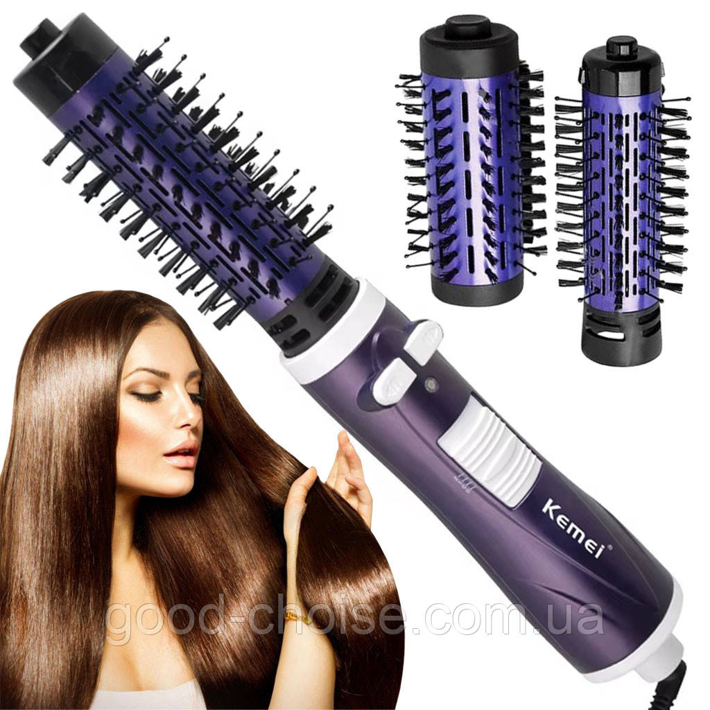 Фен-брашинг 1000 Вт KM-813: 3 режими, 2 насадки / Фен для укладання волосся / Стайлер для вирівнювання волосся, фото 1