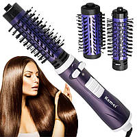 Фен-брашинг 1000 Вт KM-813: 3 режими, 2 насадки / Фен для укладання волосся / Стайлер для вирівнювання волосся