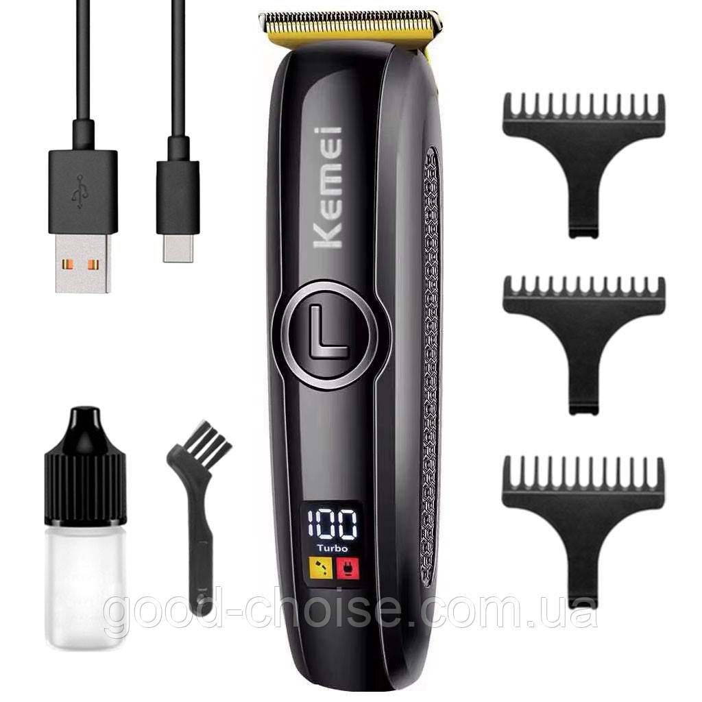 Тример акумуляторний KM-5072 з дисплеєм та 3 насадками / Тример для стрижки волосся / Тример чоловічий, фото 1