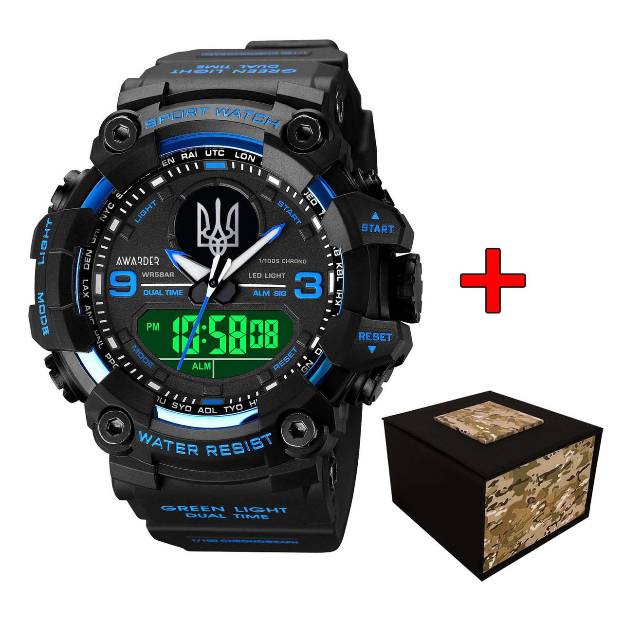 Awarder 001BUUASI Тризуб срібло Чорні з синім + Коробка., фото 1