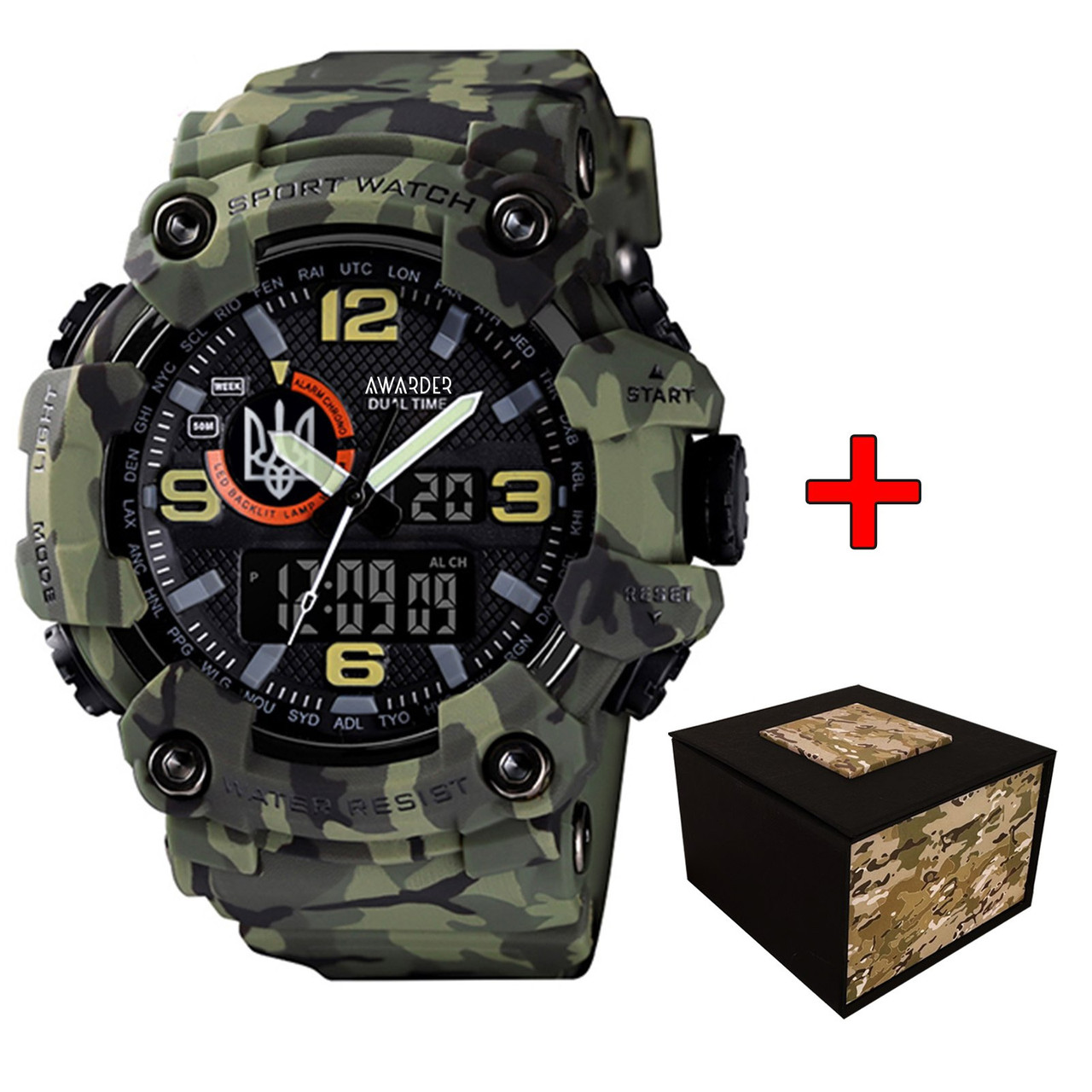 Awarder 002CMGRUASI Тризуб срібло Зелений камуфляж + Коробка., фото 1