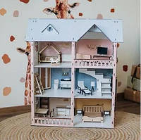 Ляльковий будинок "Dolly Loft" дерев'яний з меблями Дитячий будиночок для ляльок барбі дівчаток lol з дерева Комфорт