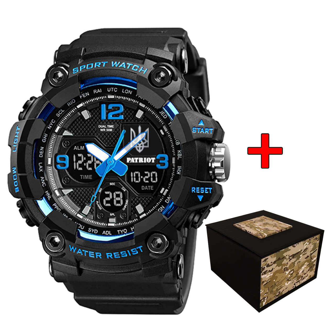 Patriot 006BUUASI Тризуб срібло Чорні з синім + Коробка., фото 1