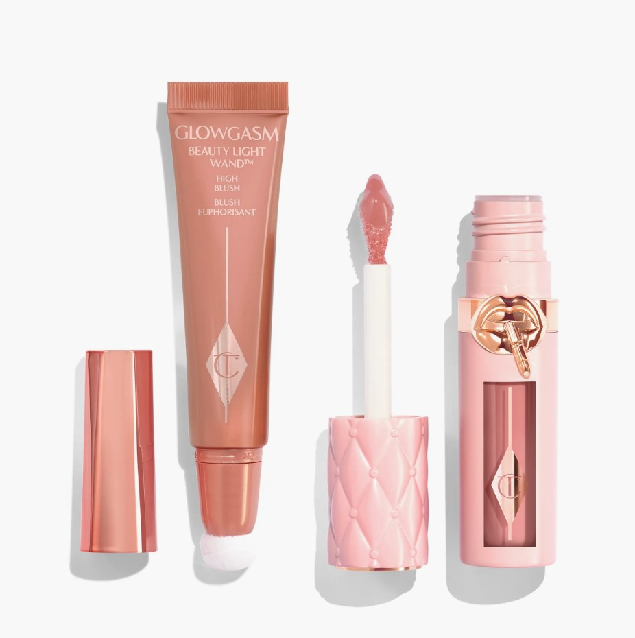 Набір для макіяжу губ і щік Charlotte Tilbury Pillow Talk Pinkgasm Lip & Cheek Set (рум'яна-хайлайтер і блиск)), фото 1
