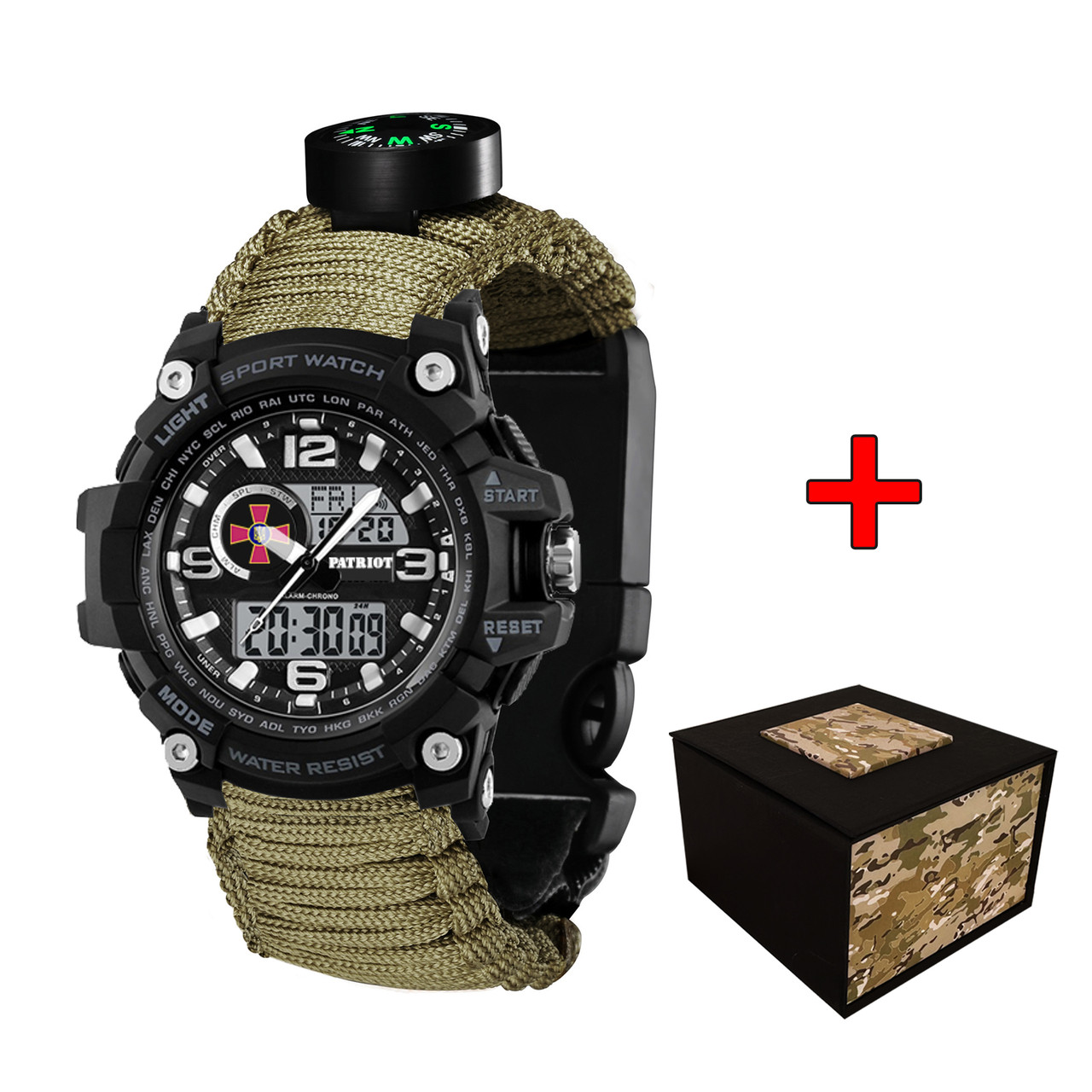 Patriot 012BKSU ЗСУ Чорні Паракордовий ремінець Army Green + Коробка, фото 1