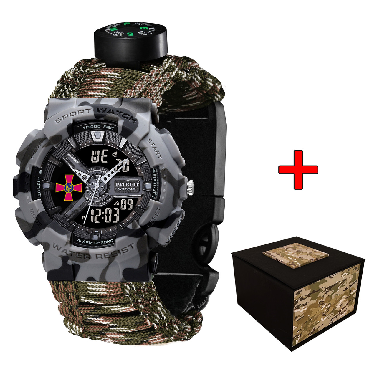 Patriot 005CMGYSU ЗСУ Сірий камуфляж Паракордовий ремінець Camo Green + Коробка., фото 1