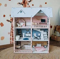 Ляльковий будинок "Dolly Loft" дерев'яний з меблями Дитячий будиночок для ляльок барбі дівчаток lol з дерева Преміум