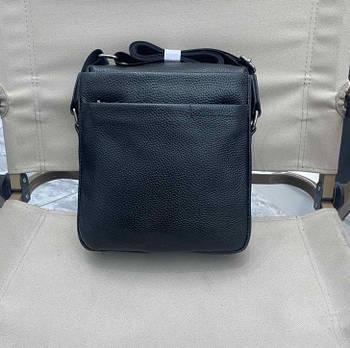 Чоловіча сумка чорна на блискавці з кишенями 24*21 см із натуральної шкіри Liza